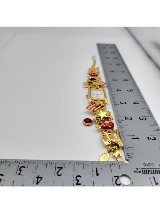 Kirks Folly 4th of July Patriotic Goldtone Charm Bracelet Wristwatch Watch VTG